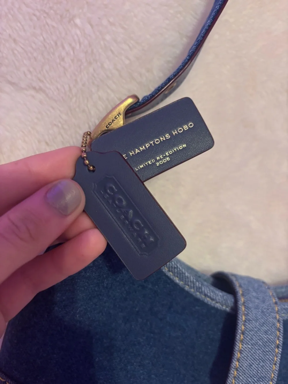 Coach Denim Shoulder Bag with Dark Brown Leather Strap - Picture 3 of 5